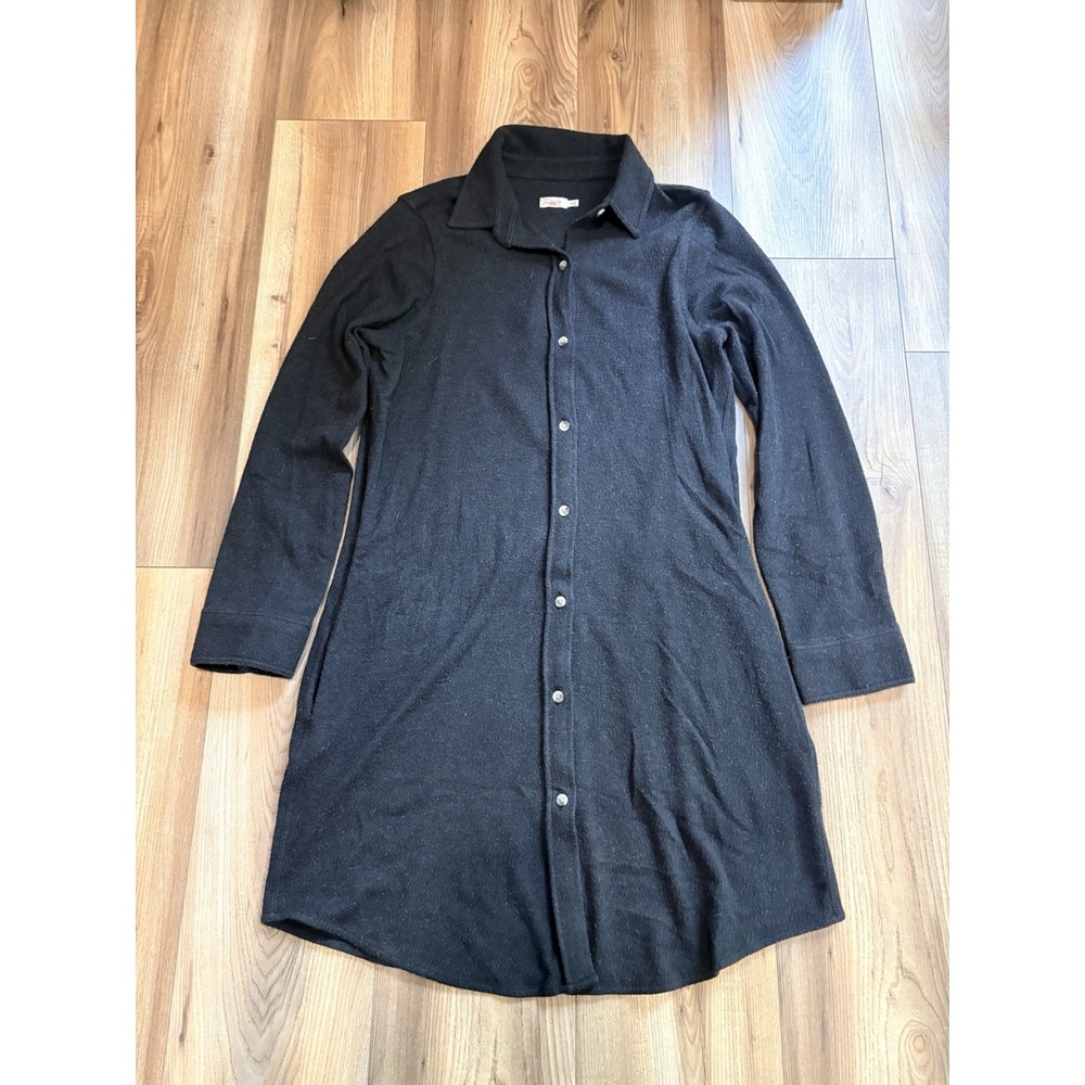 Faherty Shirt Dress Women's Medium Black Stretchy Casual Minimalist Cozy